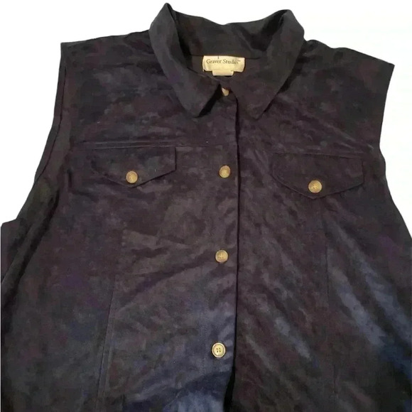 Graver Studio Navy Button Up Vest Faux Suede Size XL. - Picture 1 of 7